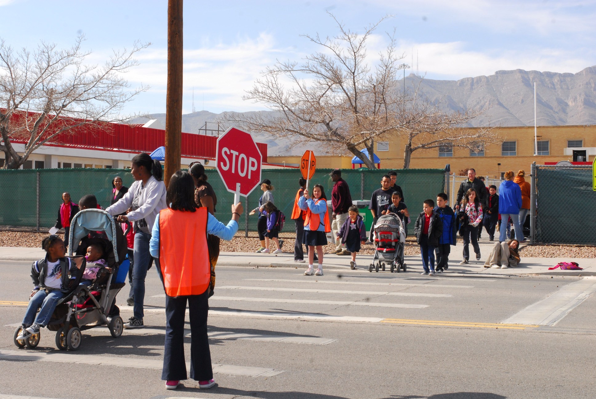 Children walking in crosswalk